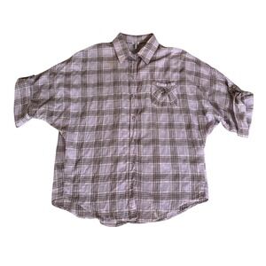 Splendid Short Sleeve Button Sleeve Button Up Shirt Pink Plaid Gauzy Fabric CUTE